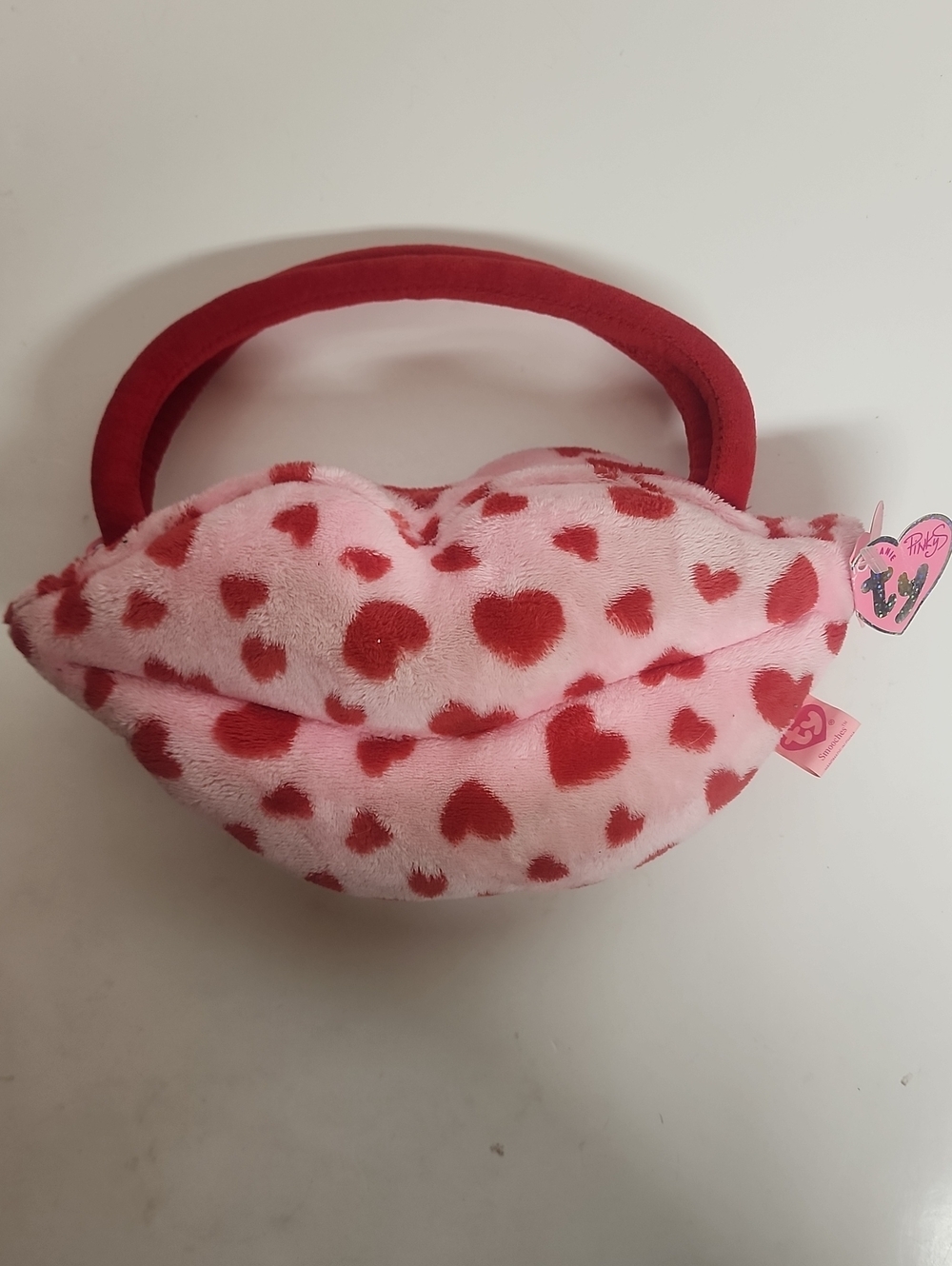 Beanie TY Pinkys Smooches Pink Bag With Red Hearts Super Cute & Adorable